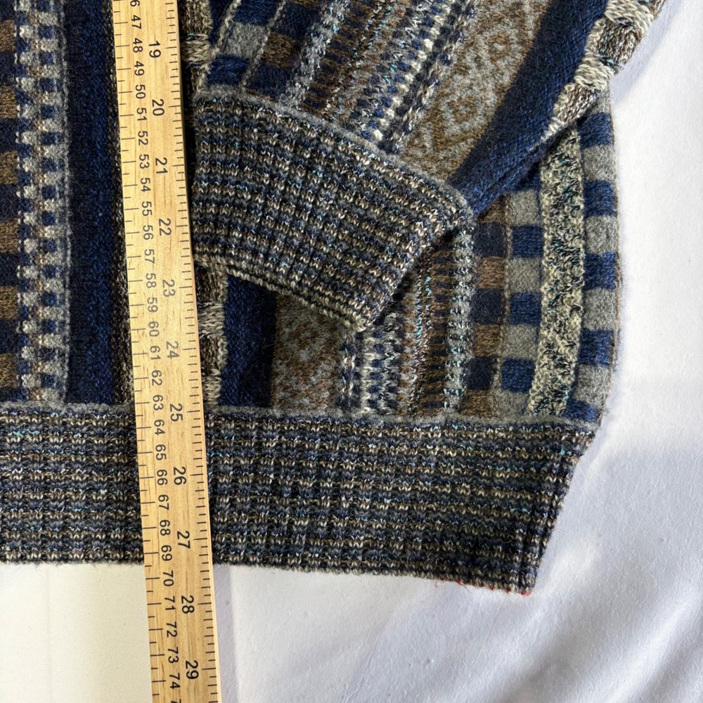 Norm Thompson Knit Sweater XL Blue Grey Geometric Made in Italy Crewneck - Picture 4 of 10